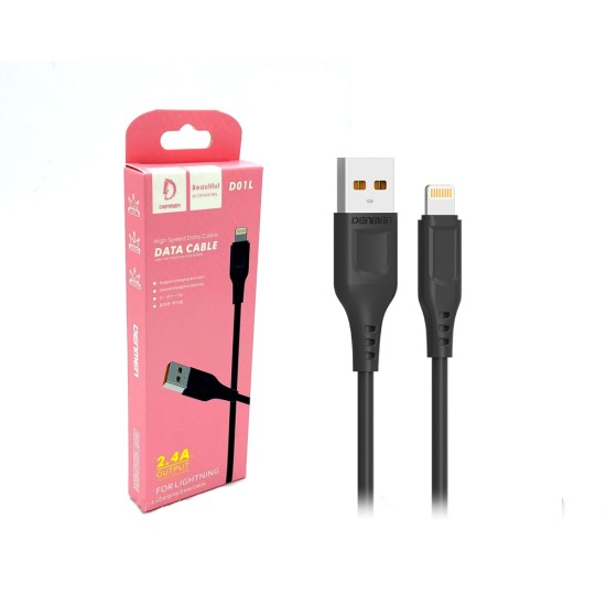 DENMEN FAST CHARGING DATA CABLE D01L FOR IPHONE 2.4A BLACK